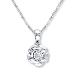 Diamond Flower Necklace 1/20 Carat Round Sterling Silver