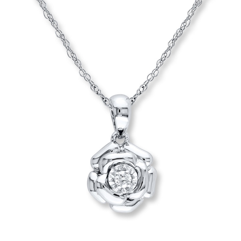 Diamond Flower Necklace 1/20 Carat Round Sterling Silver