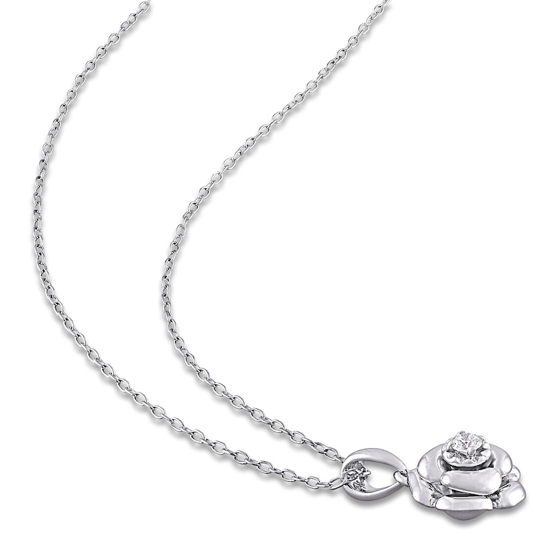 Diamond Flower Necklace 1/20 Carat Round Sterling Silver