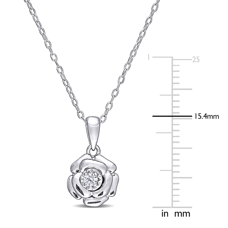 Diamond Flower Necklace 1/20 Carat Round Sterling Silver