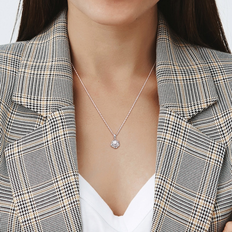 Main Image 5 of Diamond Flower Necklace 1/20 Carat Round Sterling Silver