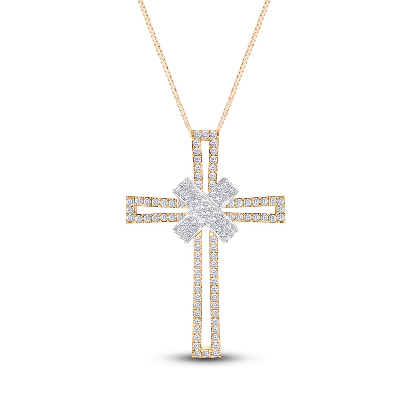 Diamond Cross Necklace 3/4 ct tw Round 14K Two-Tone Gold