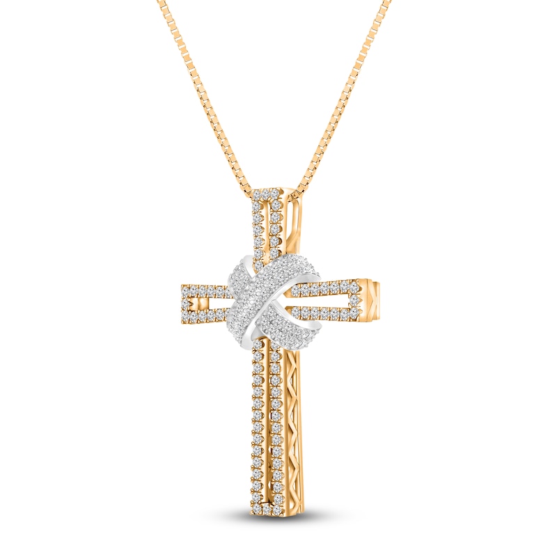 Diamond Cross Necklace 3/4 ct tw Round 14K Two-Tone Gold