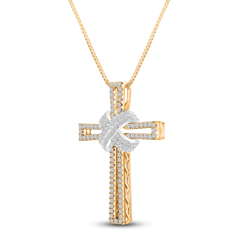Main Image 2 of Diamond Cross Necklace 3/4 ct tw Round 14K Two-Tone Gold