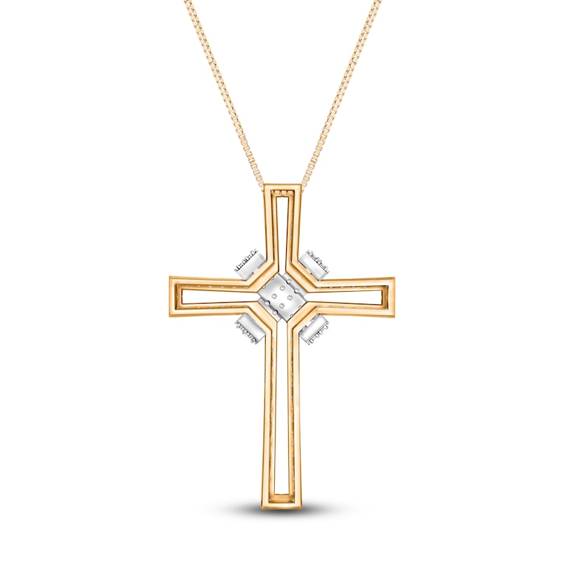 Main Image 3 of Diamond Cross Necklace 3/4 ct tw Round 14K Two-Tone Gold