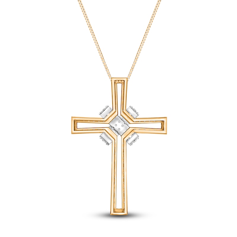 Diamond Cross Necklace 3/4 ct tw Round 14K Two-Tone Gold