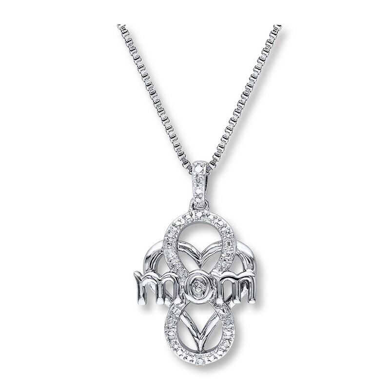 Mom  Heart Necklace 1/20 ct tw Diamonds Sterling Silver
