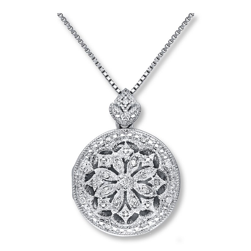 Locket Necklace 1/10 ct tw Diamonds Sterling Silver