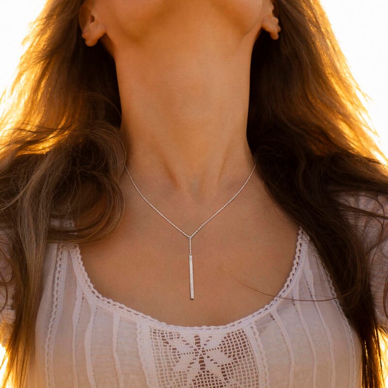 Main Image 6 of Diamond Bar Necklace 1/8 ct tw Round Sterling Silver
