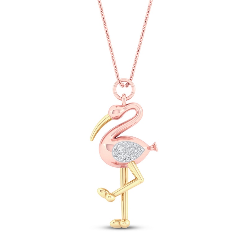 Flamingo Necklace 1/10 ct tw Diamonds Sterling Silver 14K Plated