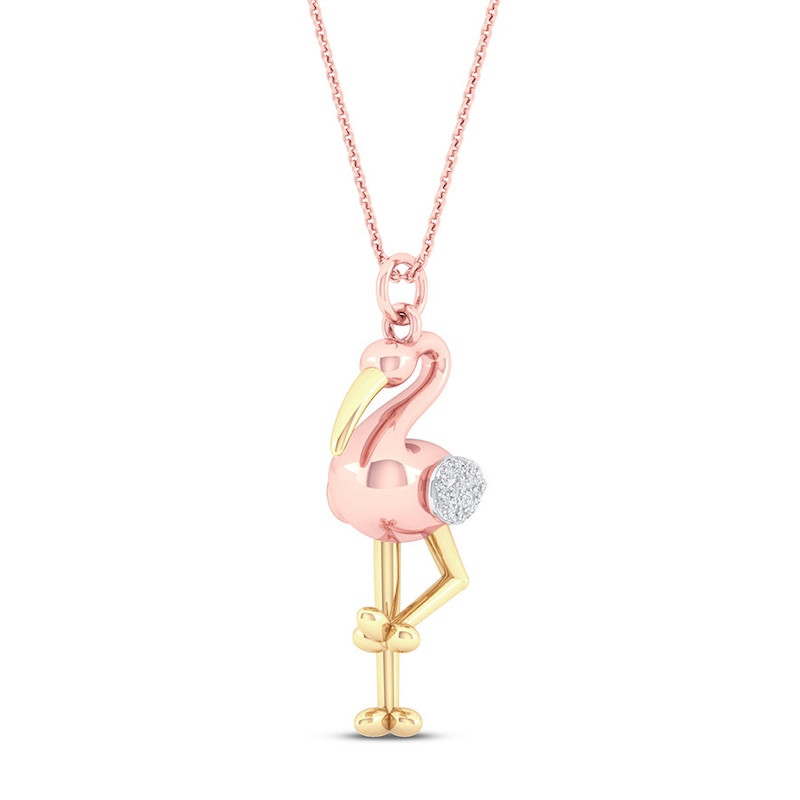 Flamingo Necklace 1/10 ct tw Diamonds Sterling Silver 14K Plated