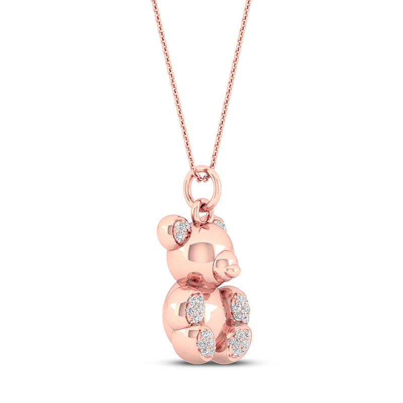 Main Image 2 of Bear Necklace 1/15 ct tw Diamonds Sterling Silver 14K Rose Gold Plated