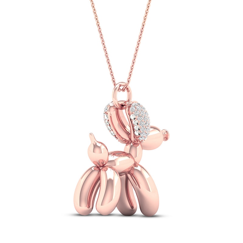 Main Image 4 of Diamond Dog Necklace 1/10 ct tw 14K Rose Gold-Plated Sterling Silver