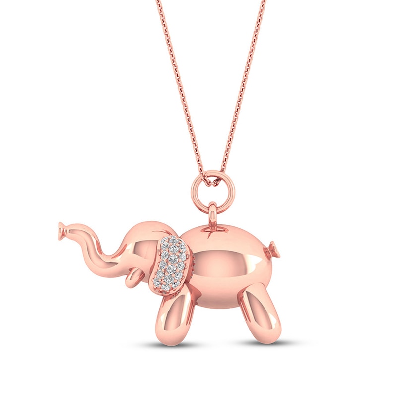 Diamond Elephant Necklace 1/10 ct tw Sterling Silver 14K Rose Gold Plated