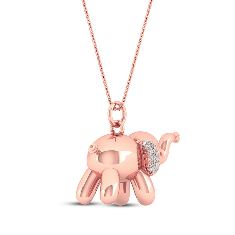 Diamond Elephant Necklace 1/10 ct tw Sterling Silver 14K Rose Gold Plated