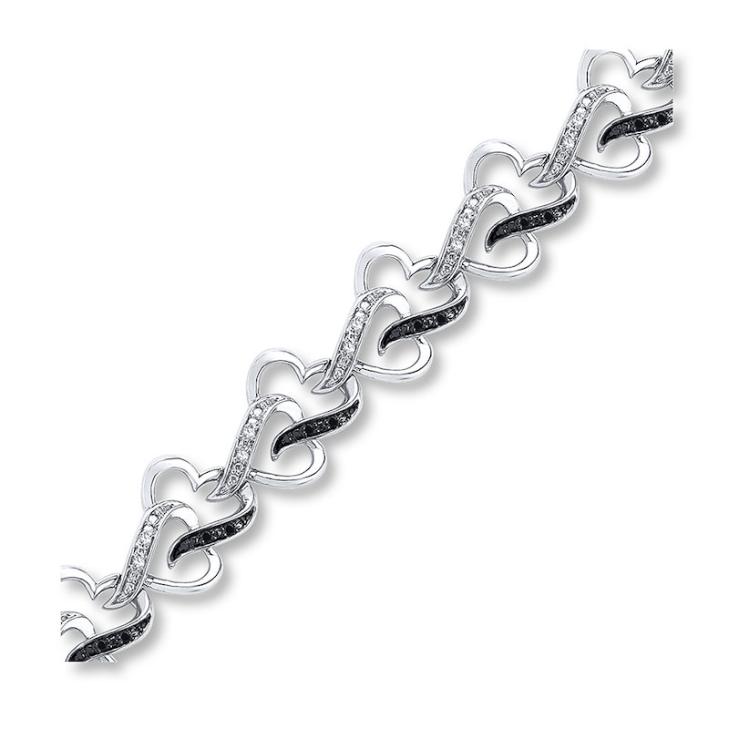 Diamond Heart Bracelet 1/4 ct tw Black/White Sterling Silver