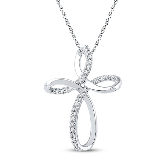 Diamond Cross Necklace 1/6 ct tw Round-cut 10K White Gold | Jared