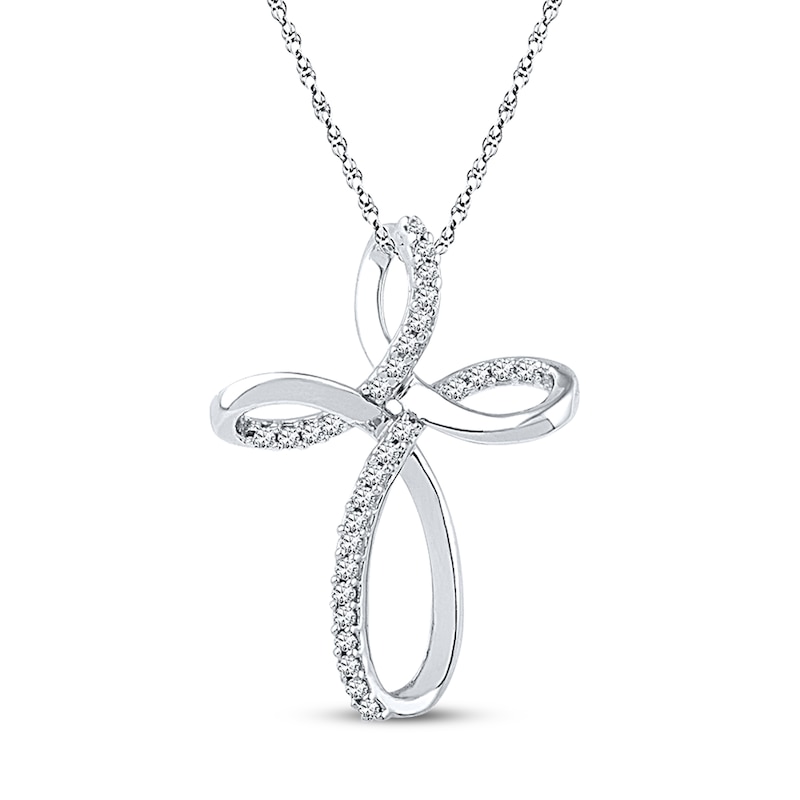 Diamond Cross Necklace 1/6 ct tw Round 10K White Gold