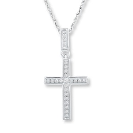 Diamond Cross Necklace 1/6 ct tw Round-cut 10K White Gold