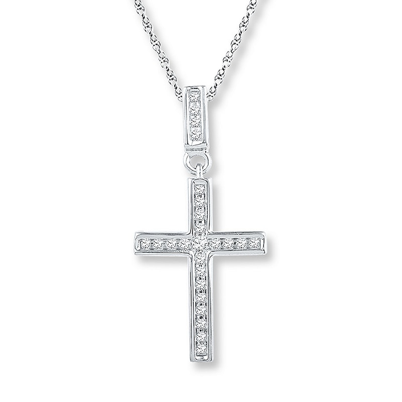 Diamond Cross Necklace 1/6 ct tw Round 10K White Gold