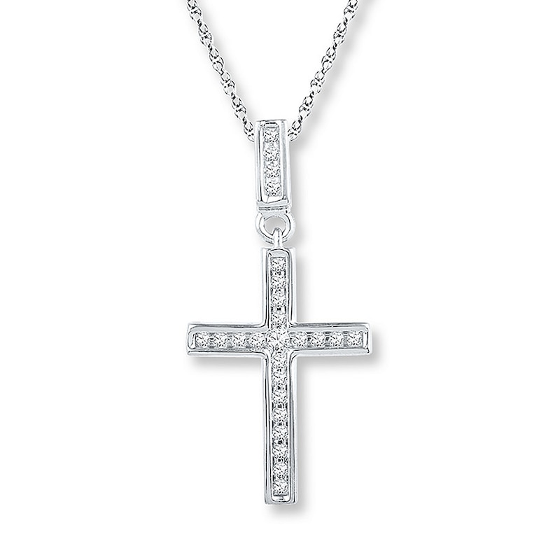 Main Image 1 of Diamond Cross Necklace 1/6 ct tw Round 10K White Gold