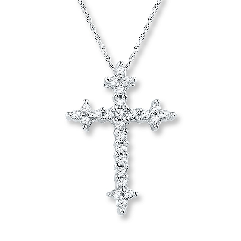 Diamond Cross Necklace 1/8 ct tw Round 10K White Gold
