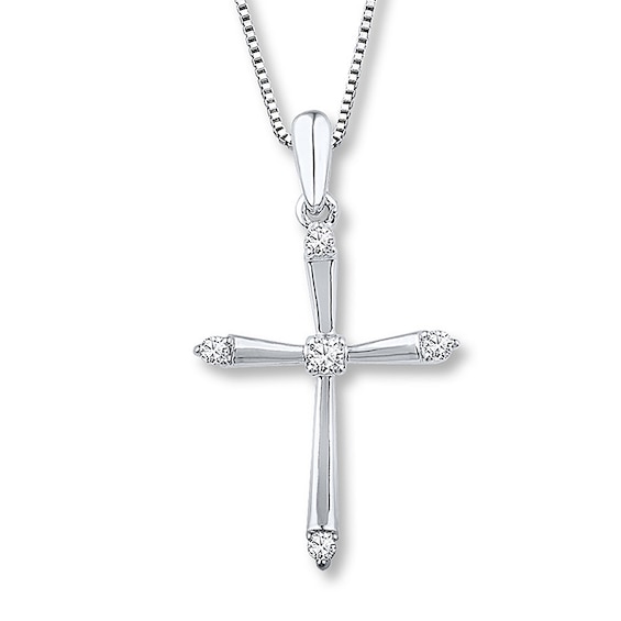 Diamond Cross Necklace 1/10 ct tw Round-cut Sterling ...