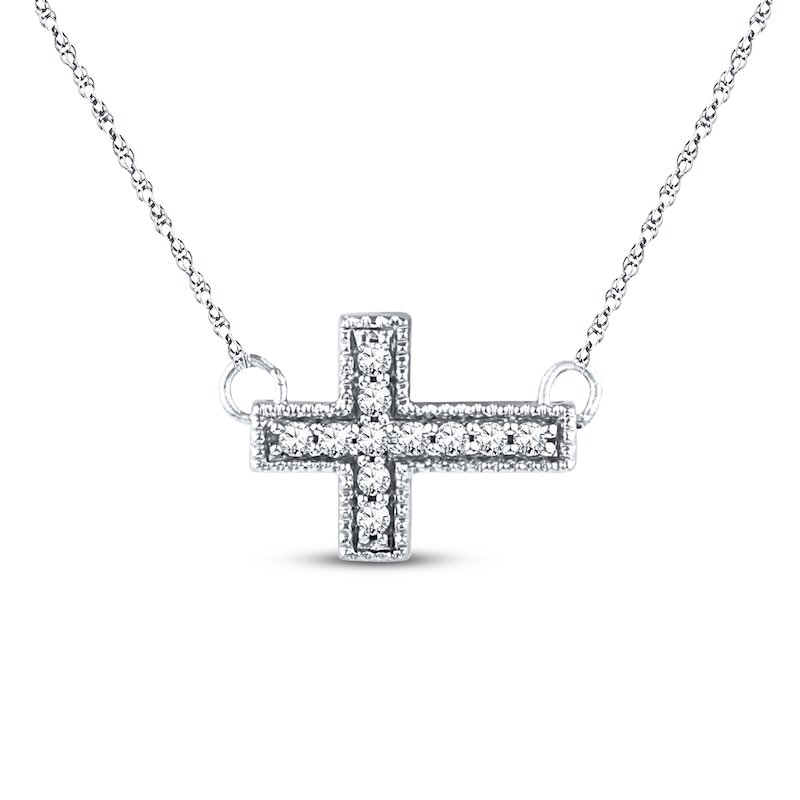 Sideways Cross Necklace 1/15 ct tw Diamonds 10K White Gold
