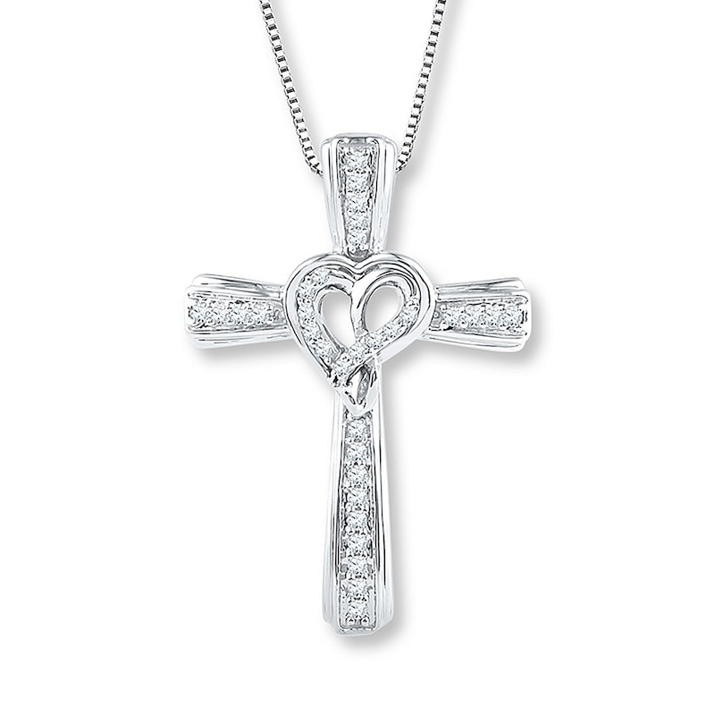 Diamond Cross Necklace 1/6 ct tw Round Sterling Silver