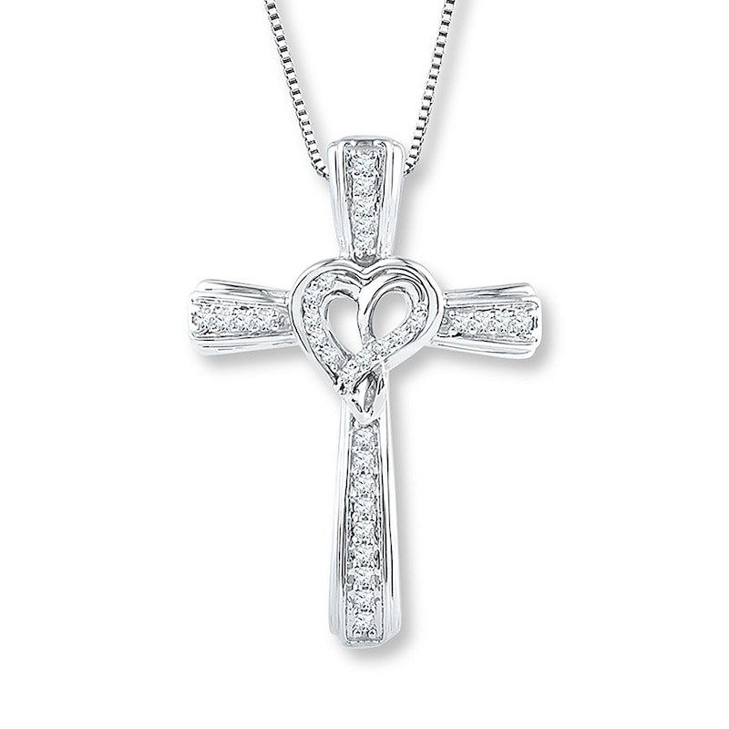 Main Image 1 of Diamond Cross Necklace 1/6 ct tw Round Sterling Silver