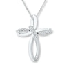 Thumbnail Image 1 of Diamond Cross Necklace 1/10 ct tw Round 10K White Gold