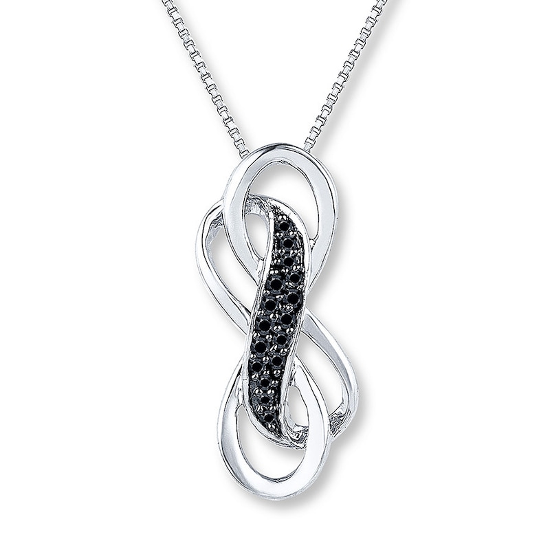Main Image 1 of Black Diamond Infinity Necklace 1/10 ct tw Sterling Silver