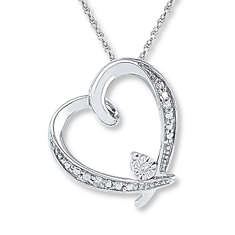 Main Image 1 of Heart Necklace Diamond Accents 10K White Gold