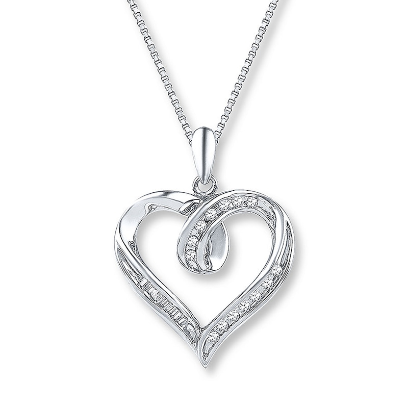 Main Image 1 of Diamond Heart Necklace 1/8 ct tw Baguette/Round Sterling Silver
