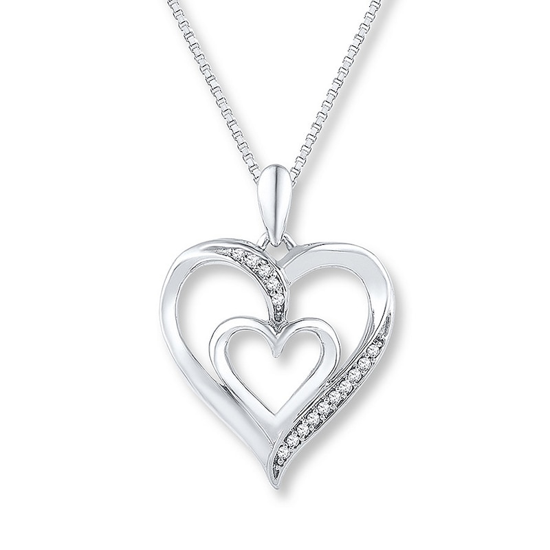 Main Image 1 of Diamond Heart Necklace 1/20 ct tw Round Sterling Silver