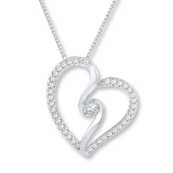 Diamond Heart Necklace 14 ct tw Round Sterling Silver