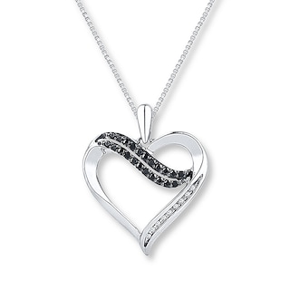 Diamond Heart Necklace 1/6 ct tw Black/White Sterling Silver | Jared