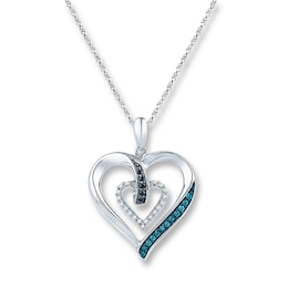 Diamond Heart Necklace 1/6 ct tw Blue & Black Sterling Silver