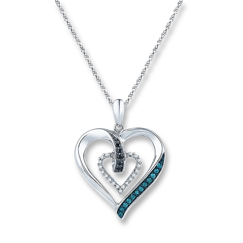 Main Image 1 of Diamond Heart Necklace 1/6 ct tw Blue & Black Sterling Silver