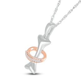 Dog Bone Necklace Diamond Accents Sterling Silver/10K Rose Gold