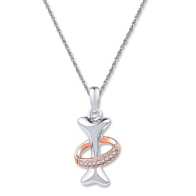 Main Image 1 of Dog Bone Necklace Diamond Accents Sterling Silver/10K Rose Gold