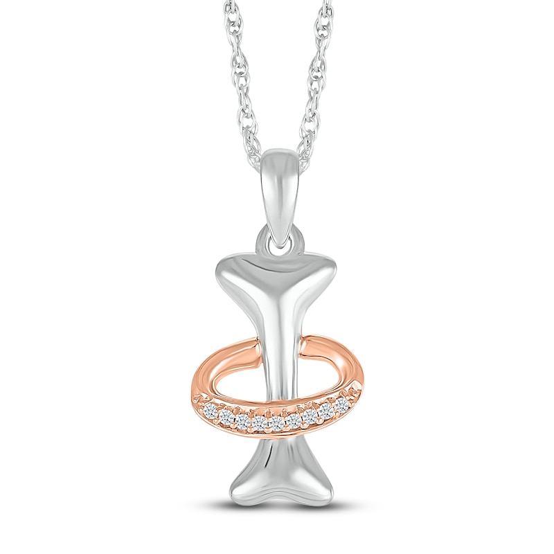 Main Image 2 of Dog Bone Necklace Diamond Accents Sterling Silver/10K Rose Gold