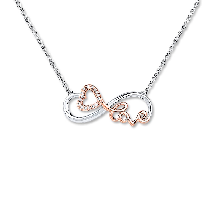 Infinity Heart Diamond Necklace Sterling Silver/10K Rose Gold