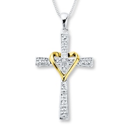 Cross Necklace 1/10 ct tw Diamonds Sterling Silver/10K Yellow Gold