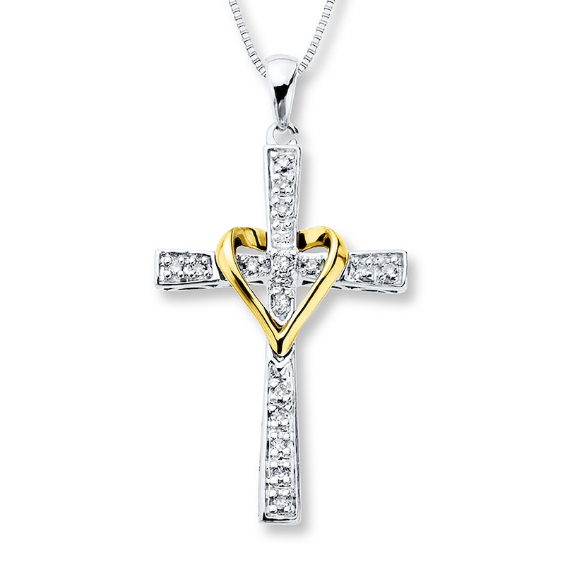 Cross Necklace 1/10 ct tw Diamonds Sterling Silver/10K Yellow Gold