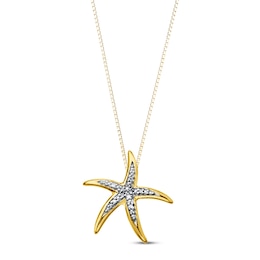 Starfish Necklace Diamond Accents 10K Yellow Gold