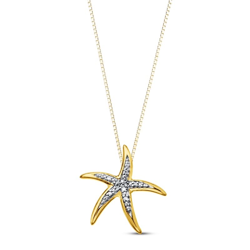Starfish Necklace Diamond Accents 10K Yellow Gold
