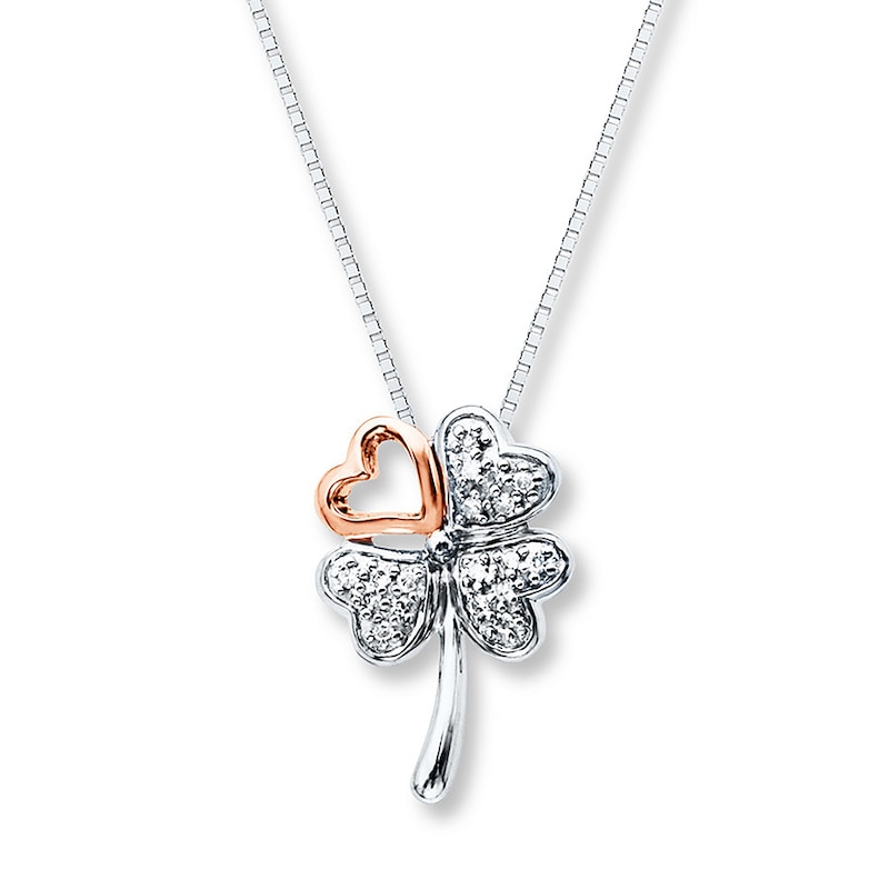 Main Image 1 of Clover Necklace 1/10 ct tw Diamonds Sterling Silver/10K Rose Gold