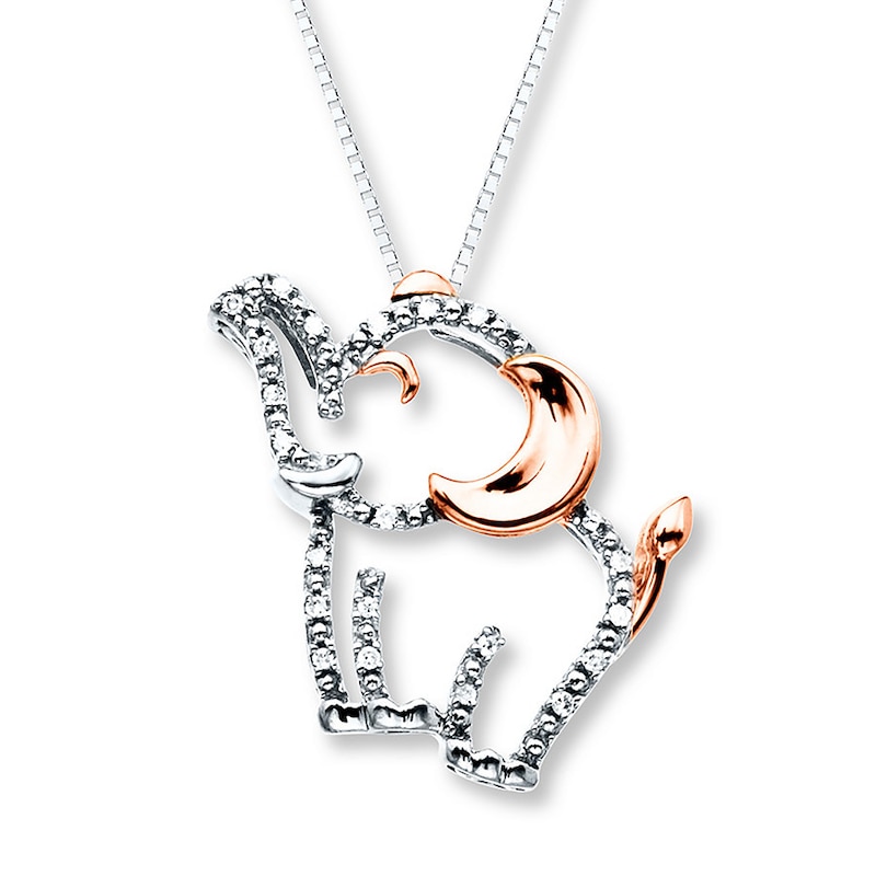Main Image 1 of Elephant Necklace 1/20 ct tw Diamonds Sterling Silver/10K Rose Gold