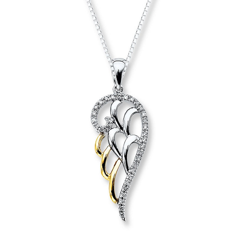 Main Image 1 of Angel Wing Necklace 1/10 ct tw Diamond Sterling Silver/10K Yellow Gold